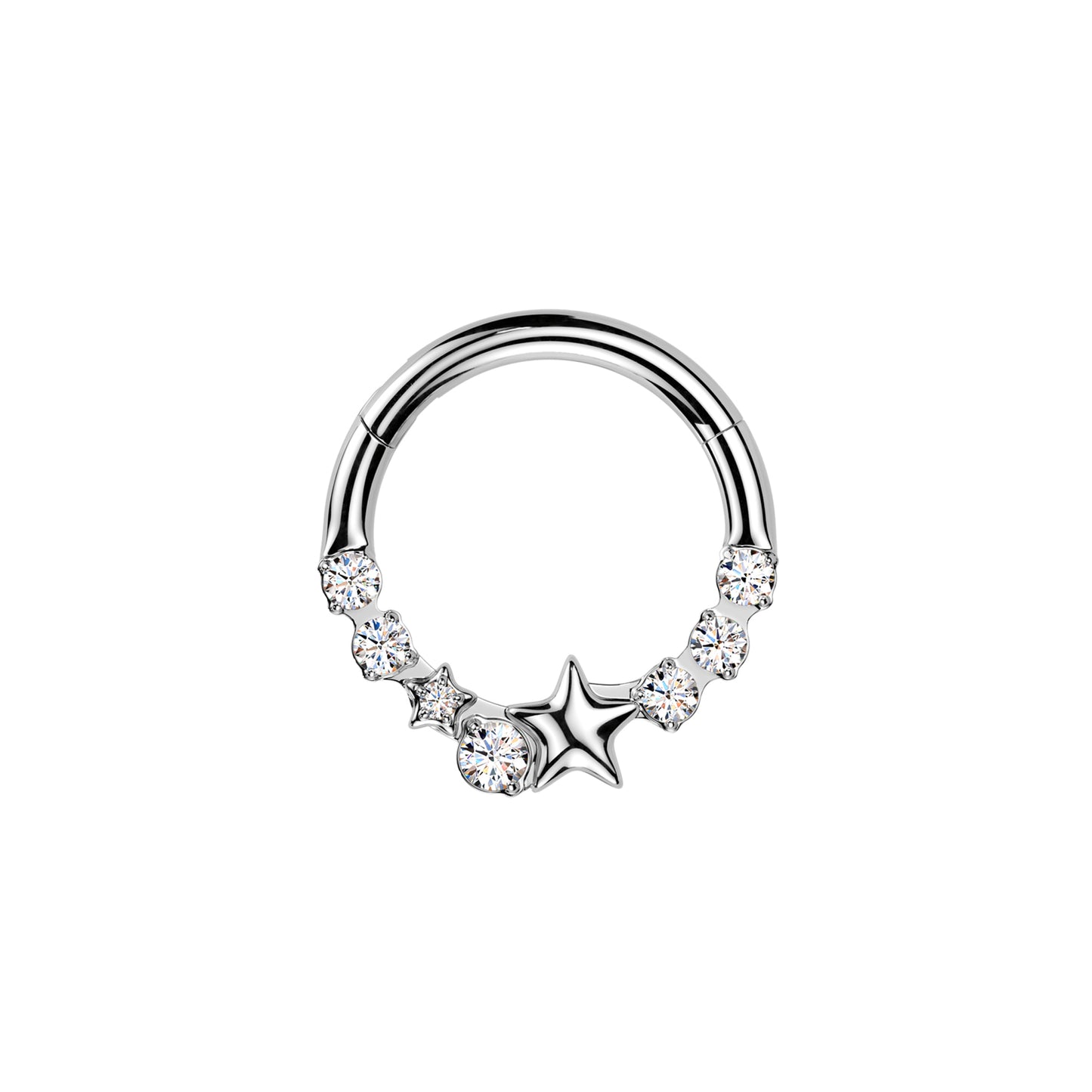 ✨ 16G 316L Surgical Steel Star and CZ Center Hinged Segment Hoop with Front CZ
