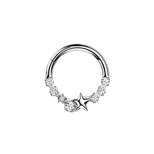✨ 16G 316L Surgical Steel Star and CZ Center Hinged Segment Hoop with Front CZ