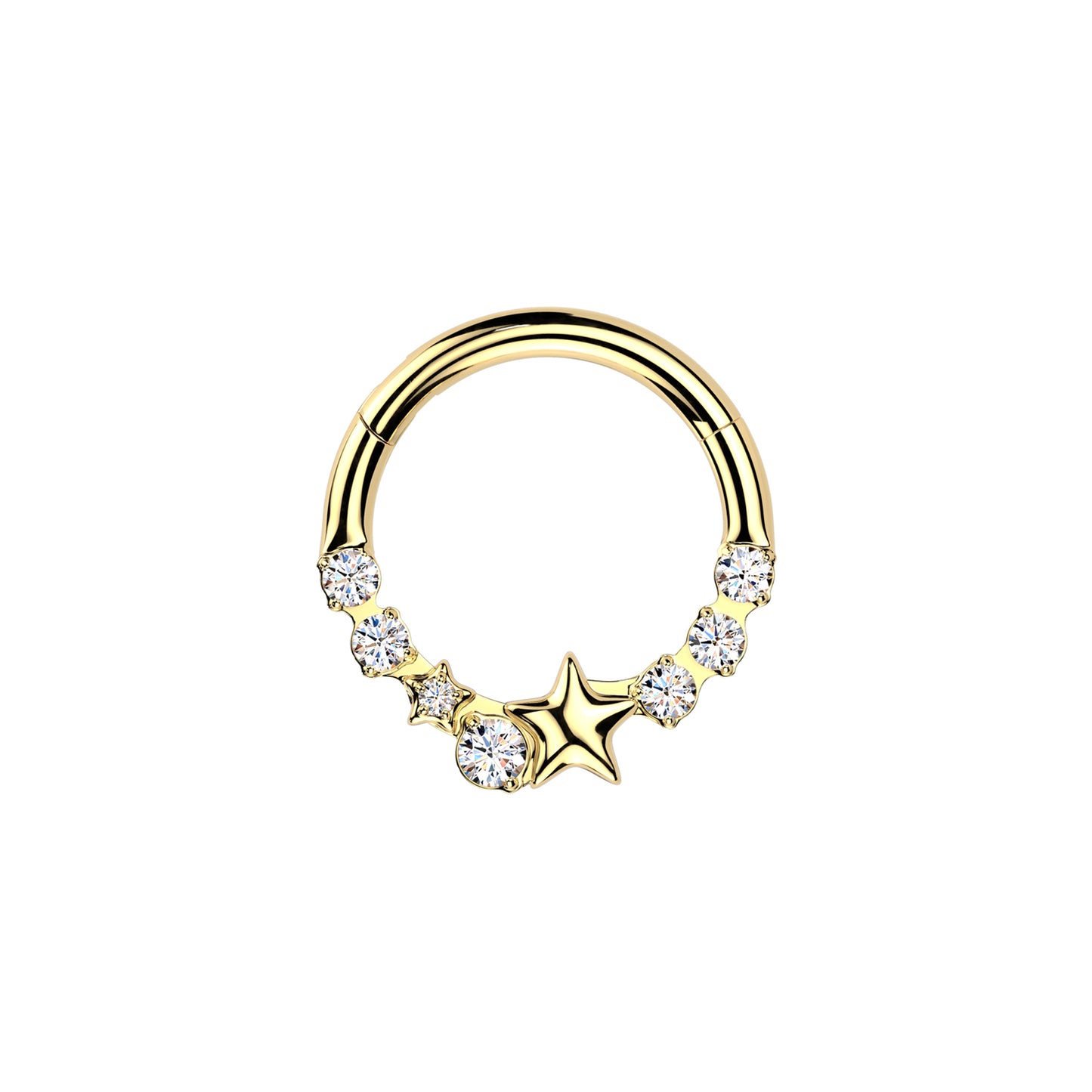 ✨ 16G 316L Surgical Steel Star and CZ Center Hinged Segment Hoop with Front CZ
