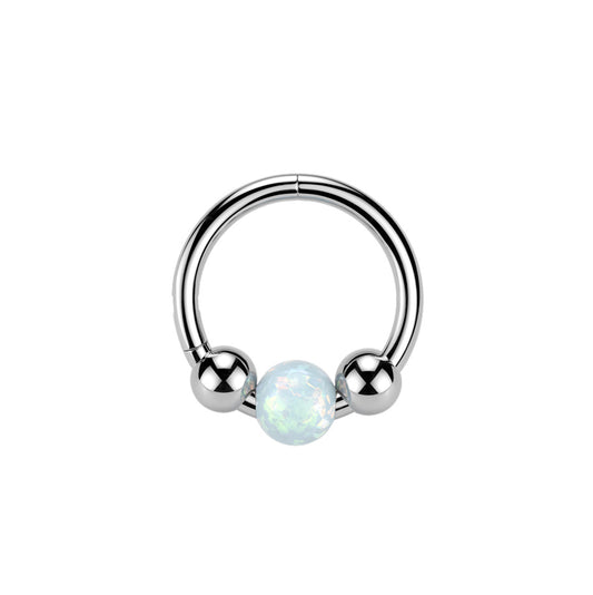 ✨ 18G 316L Surgical Steel Opal Ball Hinged Segment Hoop Ring • Sold as Single