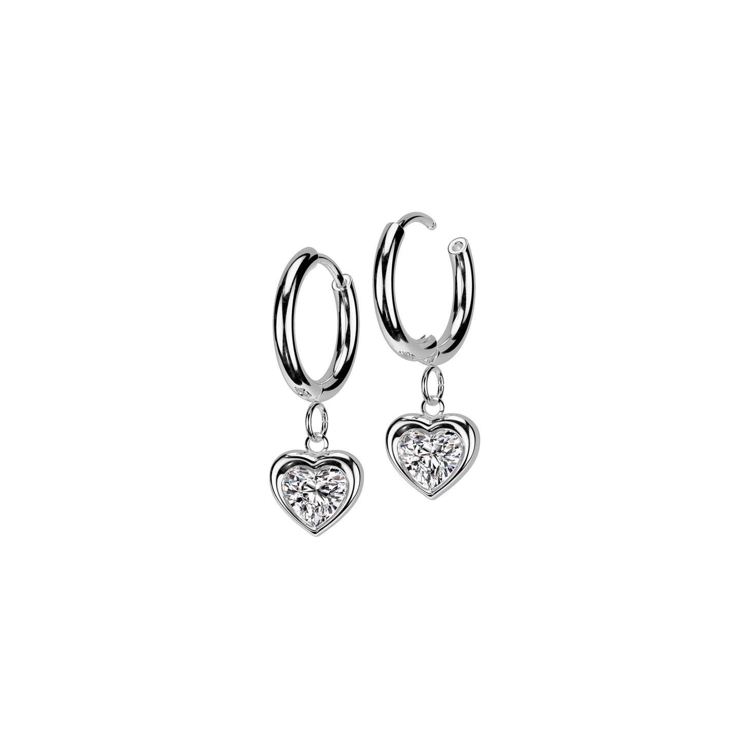 ✨ Surgical Steel Hinged Hoop Earrings with Heart CZ Dangle