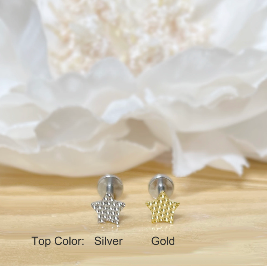 ✨ Titanium Threadless Push-In Star Top Labret Bar Stud
