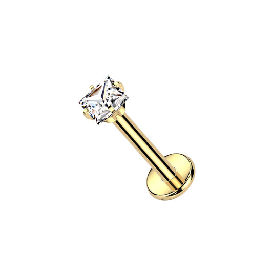 ✨ 16G Implant Grade Titanium Internally Threaded Labret with Square Prong Set CZ Top