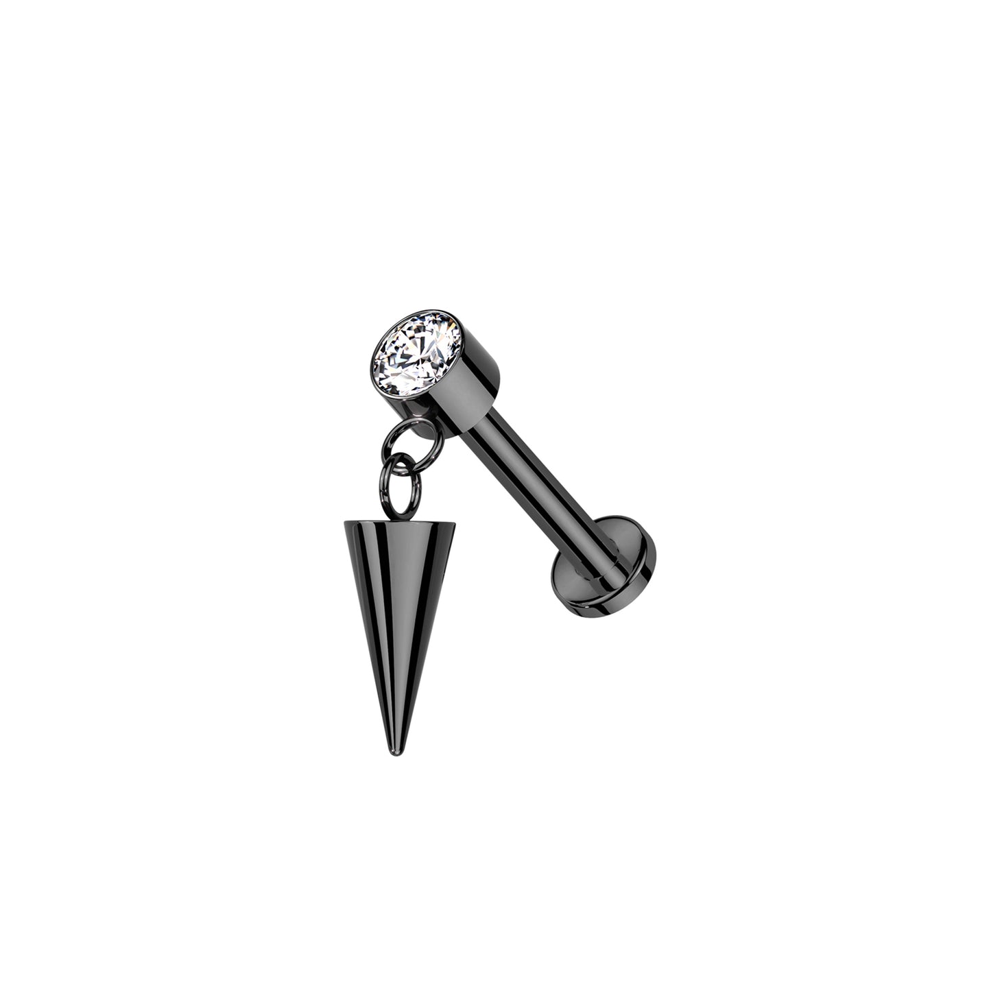 ✨ Titanium CZ Dangle with Dangle Cone Internally Threaded Labret 16G