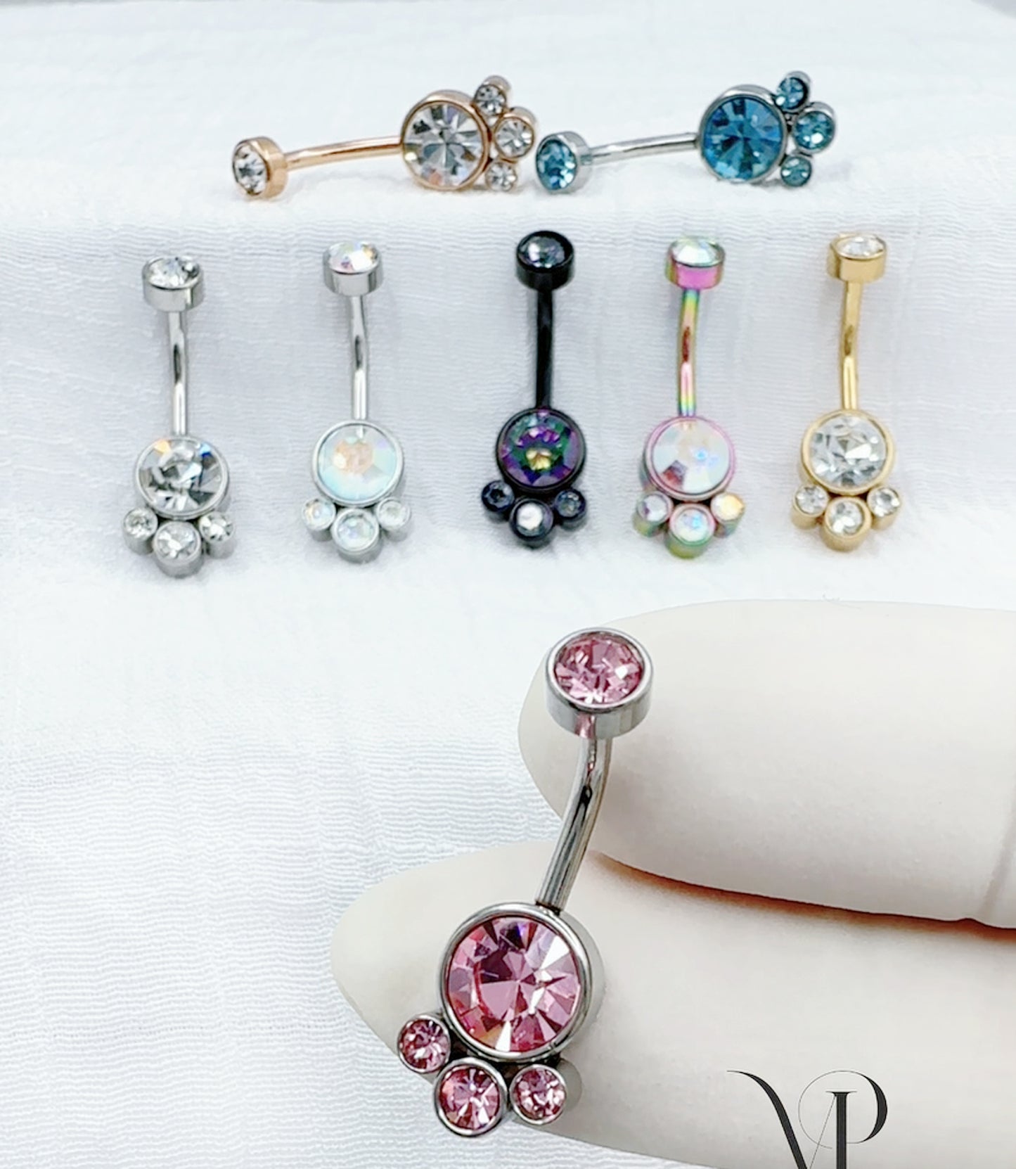 ✨ Internally Threaded Bezel Cluster Crystal Belly Button Navel Ring
