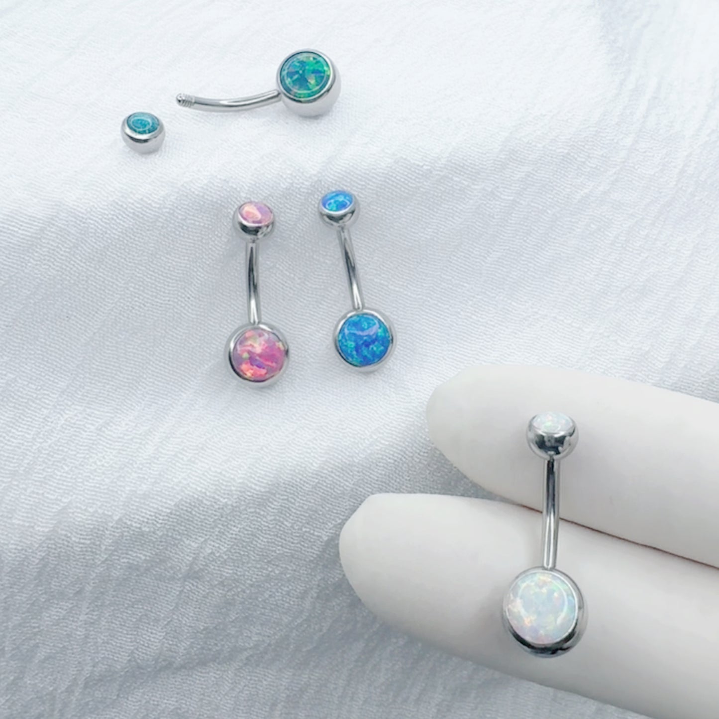 ✨ Surgical Steel Opal Set Belly Button Navel Ring