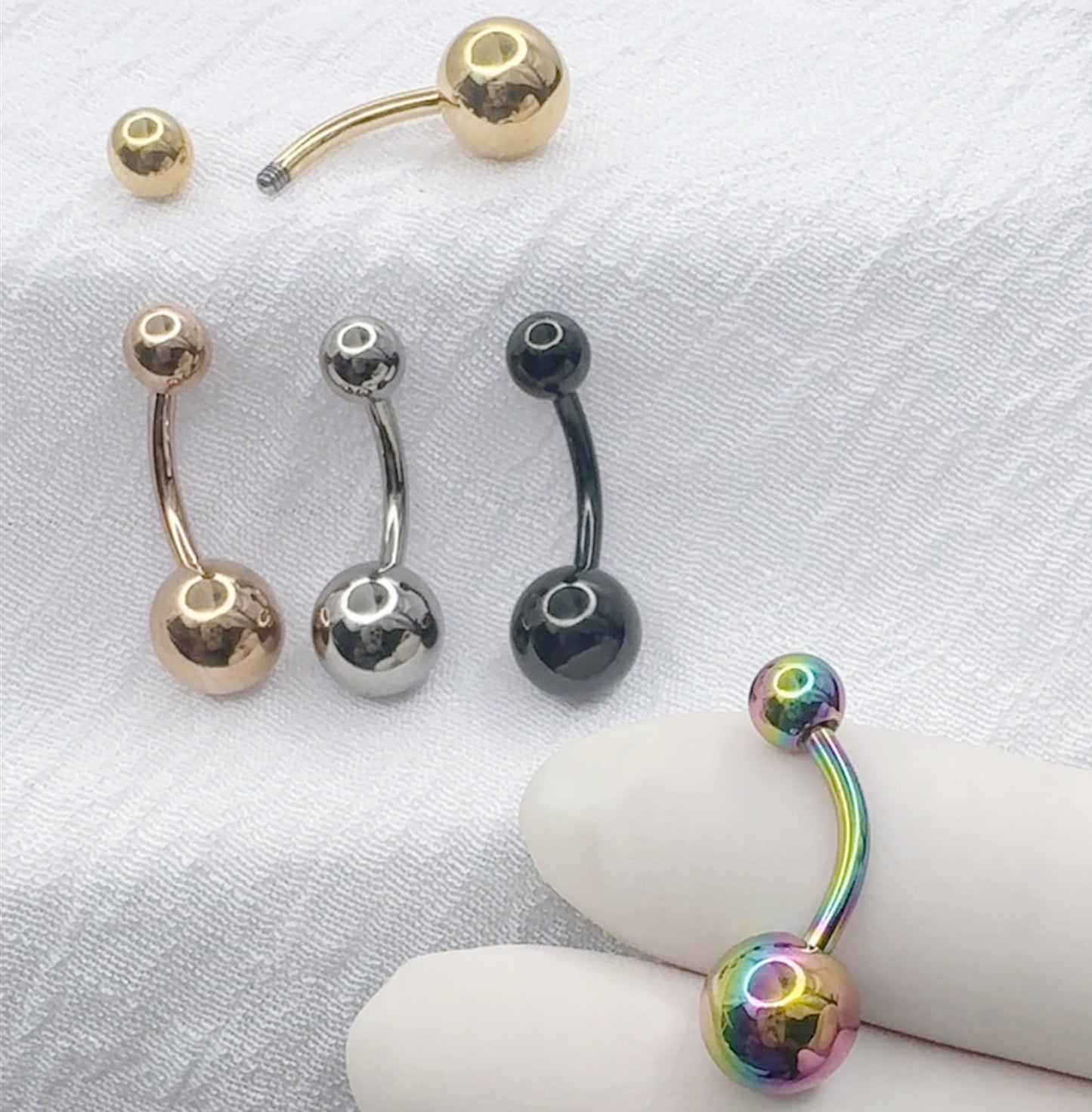 ✨ Titanium Curved Barbells with Plain Balls Belly Rings