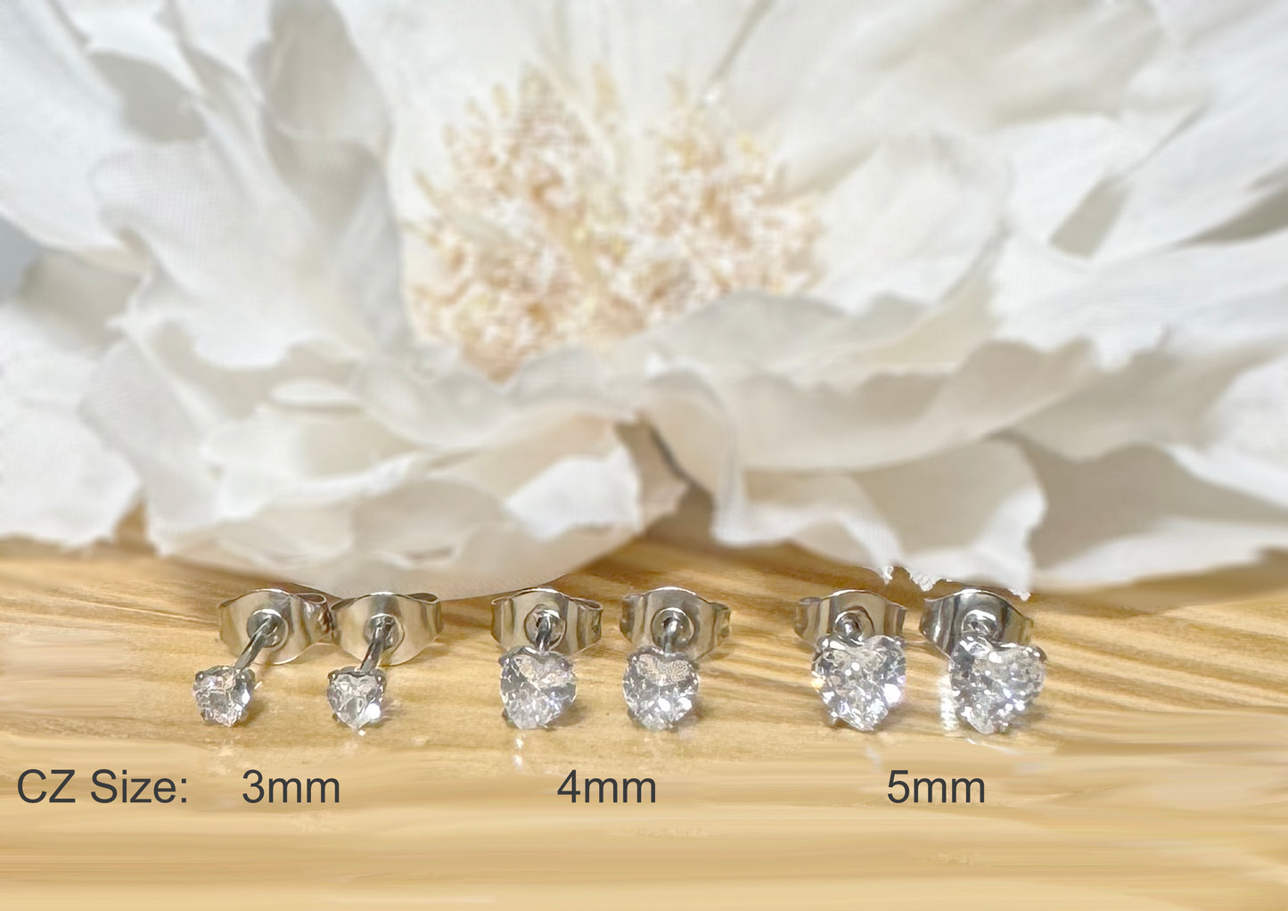 ✨ Surgical Steel Heart CZ with Prong Set Stud Earring