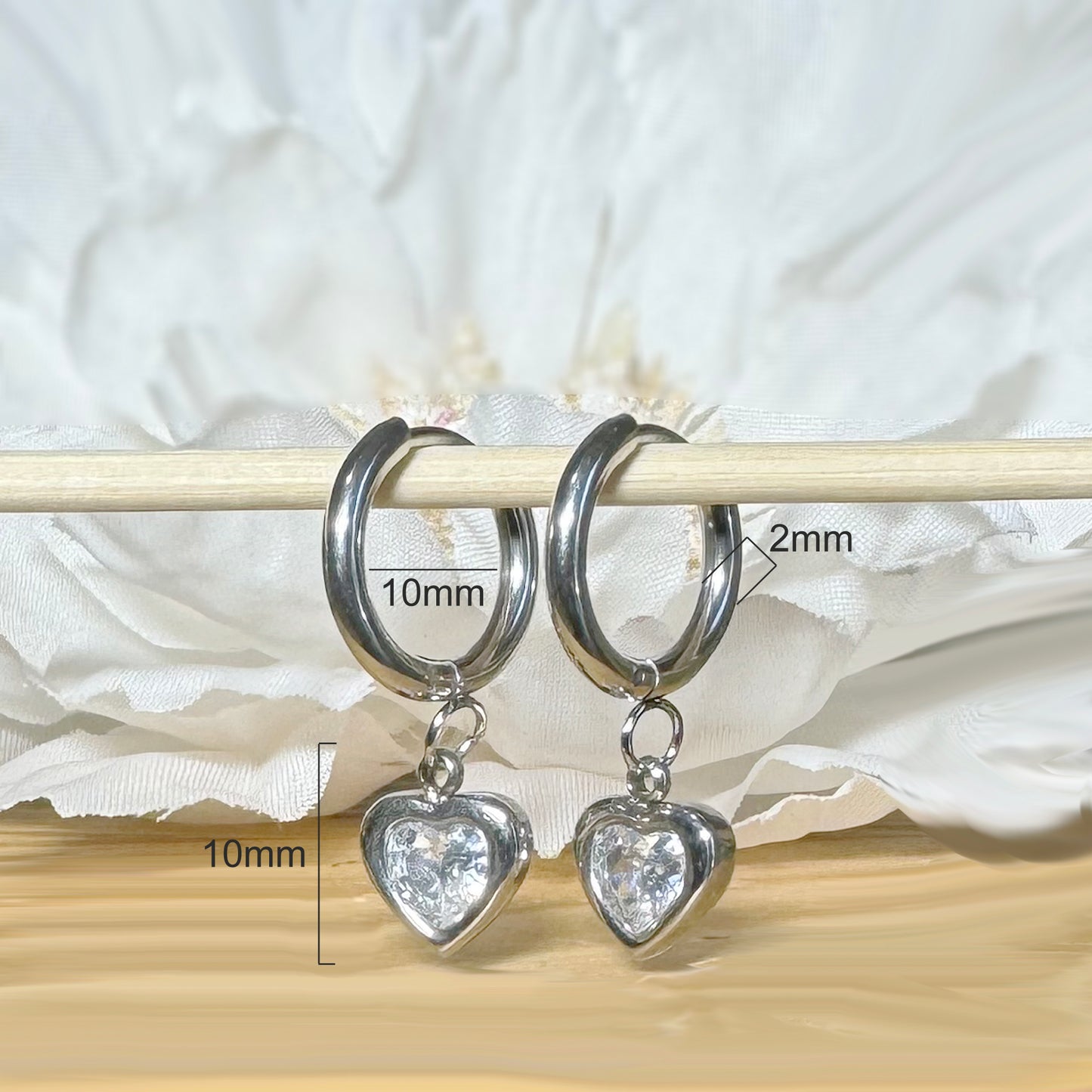 ✨ Surgical Steel Hinged Hoop Earrings with Heart CZ Dangle
