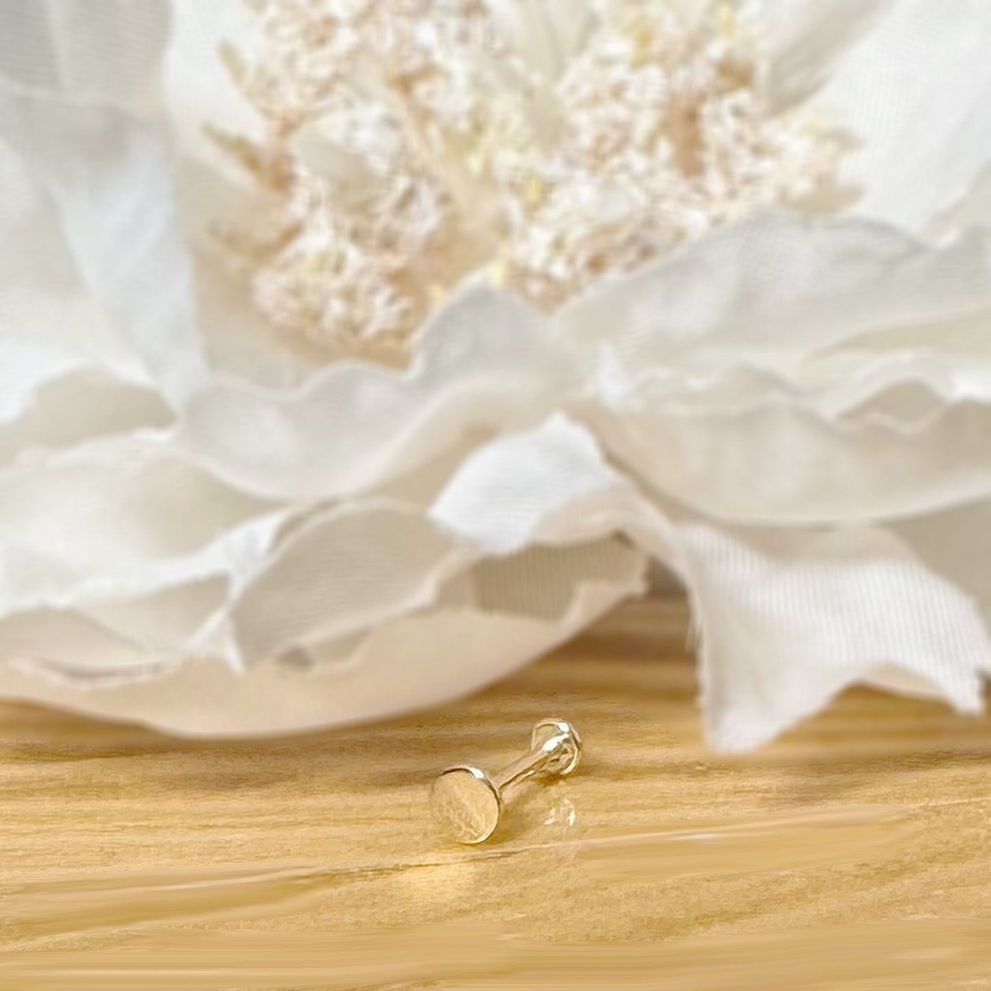 ✨ 14K Solid Yellow Gold 20G Flat Round Top Threadless Labret Stud