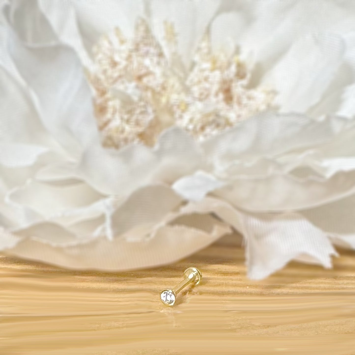 ✨ 14K Solid Yellow Gold 20G Bezel Set CZ Top Threadless Labret Stud