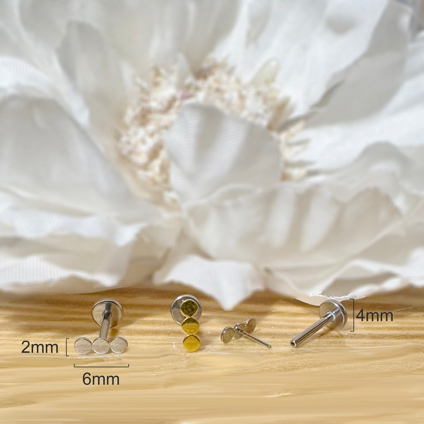 ✨ Titanium Threadless Push In Triple Flat Round Top Top Labret Stud