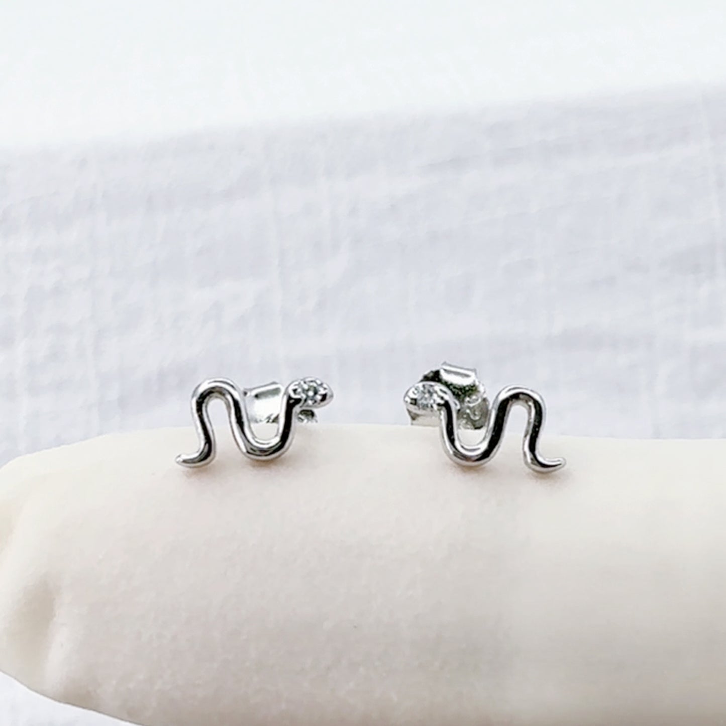 ✨ 925 Silver CZ Snake Stud Earrings