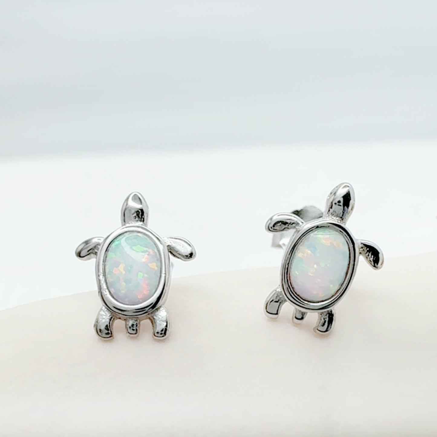 ✨ 925 Silver Opal Turtle Stud Earrings