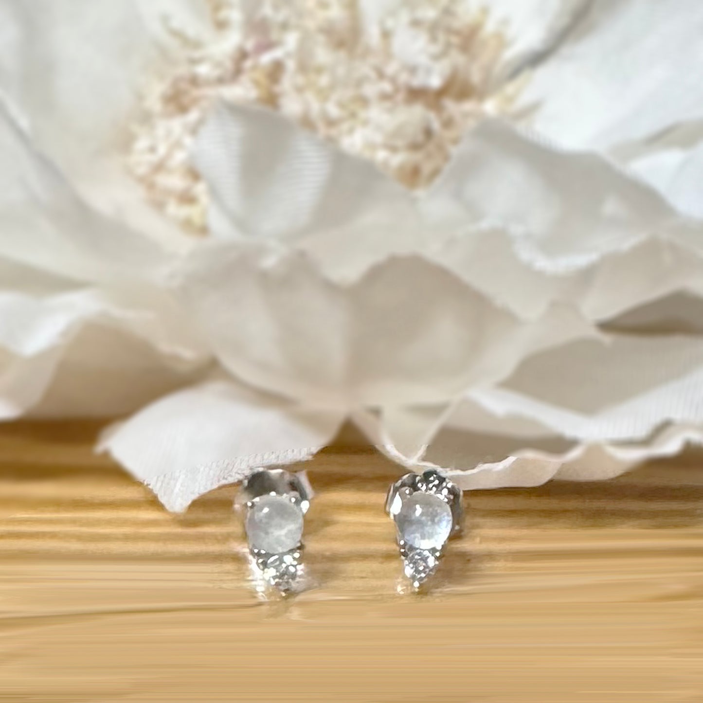 925 Silver CZ Moonstone Stud Earrings