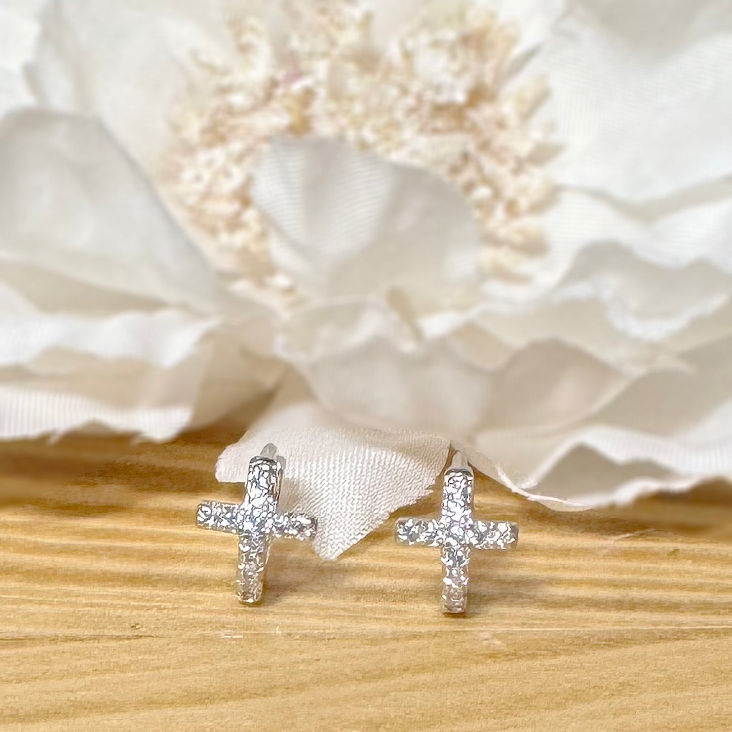 ✨ 925 Silver CZ Huggie Cross Hoop Earrings