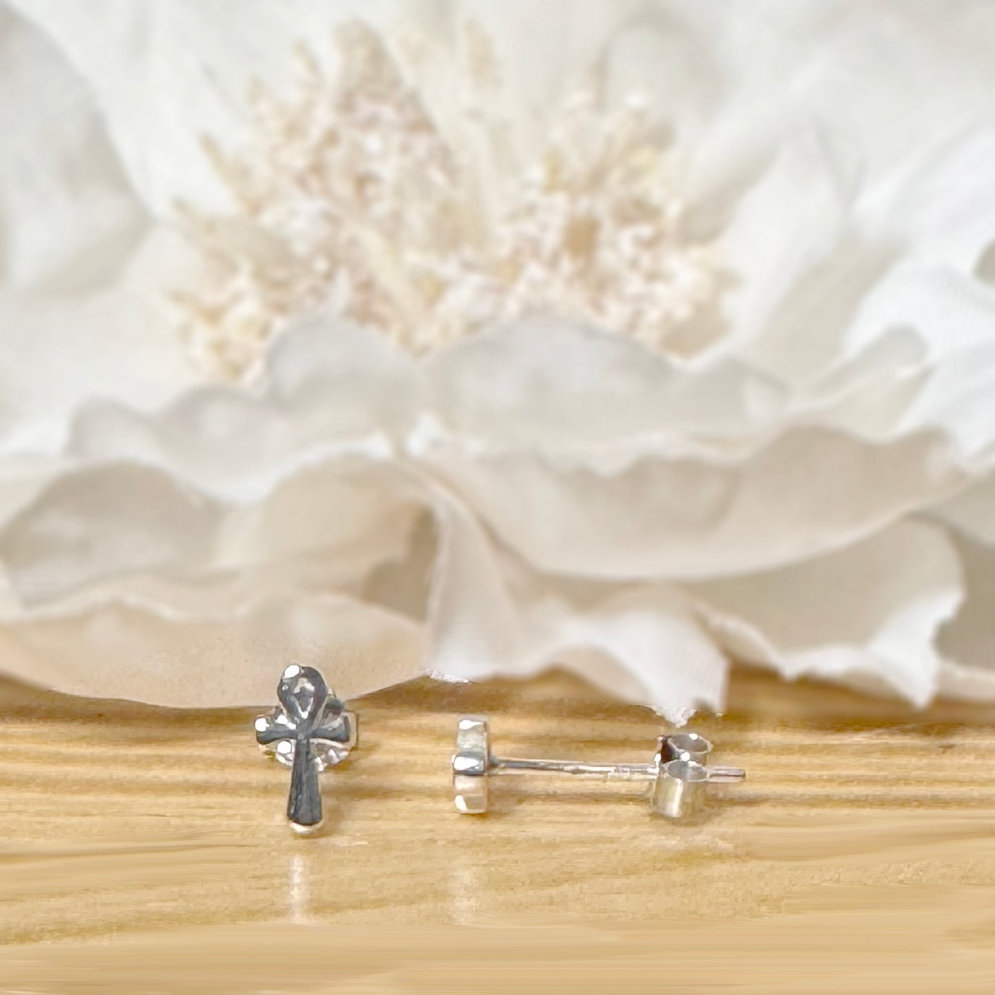 925 Sterling Silver Ankh Stud Earrings