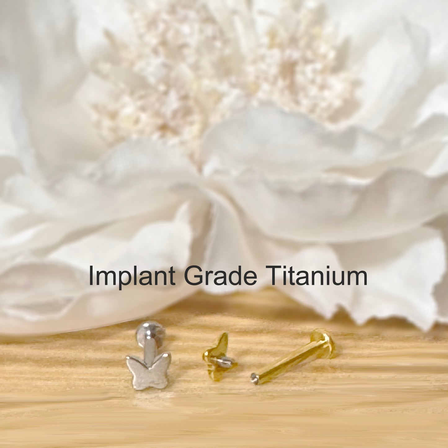✨ Titanium 16G Butterfly Top with Internally Threaded Labret Bar