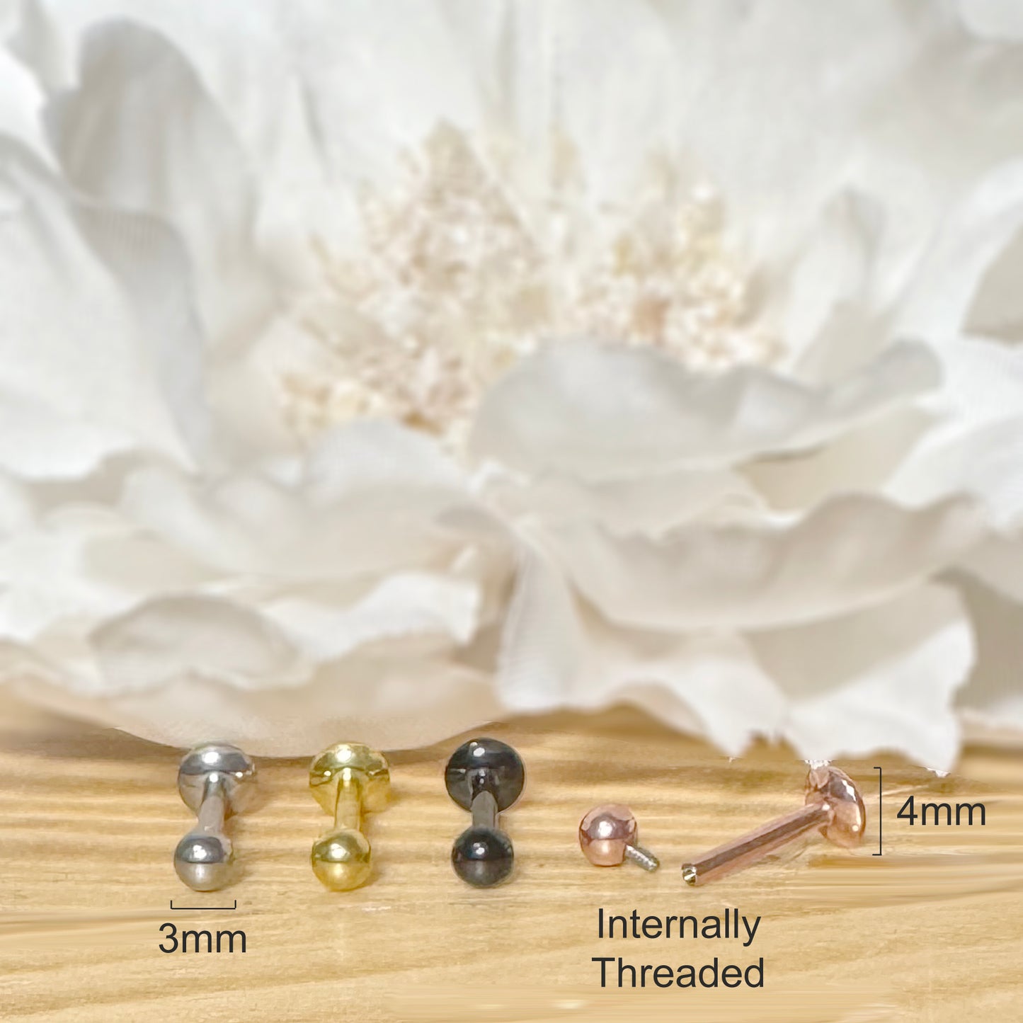 ✨ Titanium 16G Round Ball Top with Internally Threaded Labret Bar