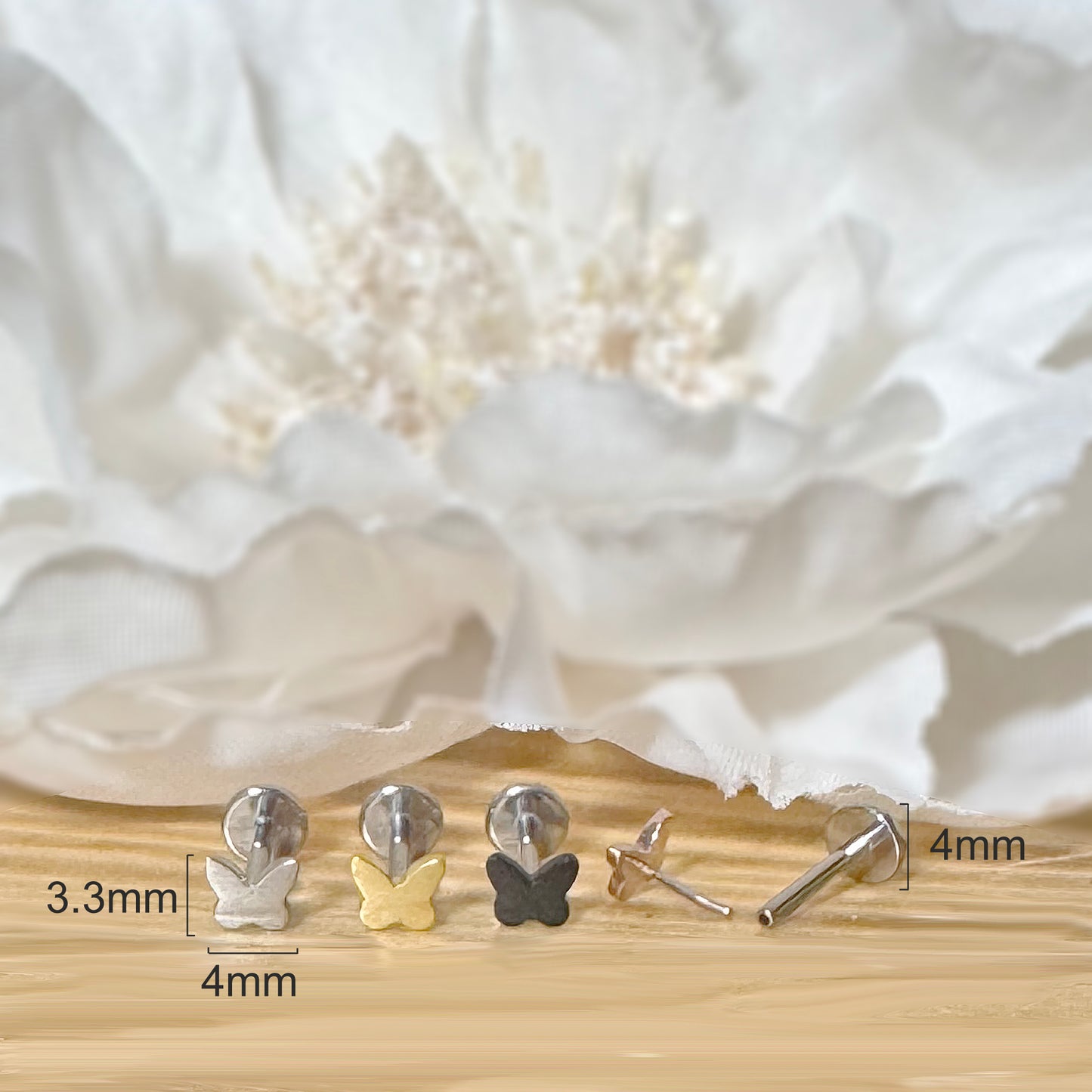 ✨ Titanium Threadless Push In Butterfly Top Labret Bar Stud