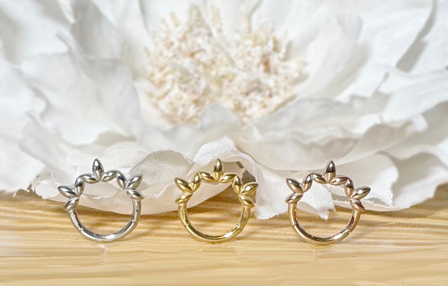 ✨ 316L Surgical Steel Leaf Vine Hinged Segment Hoop Clicker Ring 16G 8mm