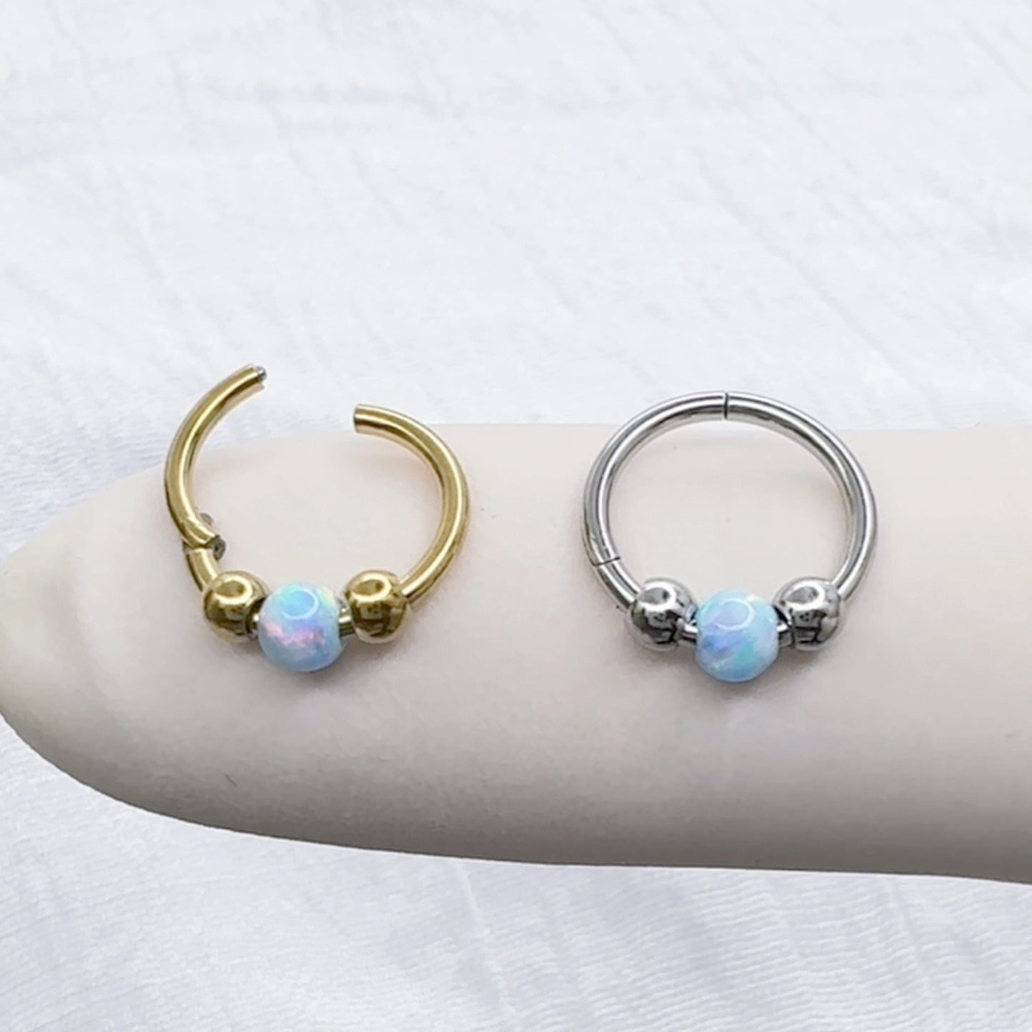 ✨ 18G 316L Surgical Steel Opal Ball Hinged Segment Hoop Ring • Sold as Single
