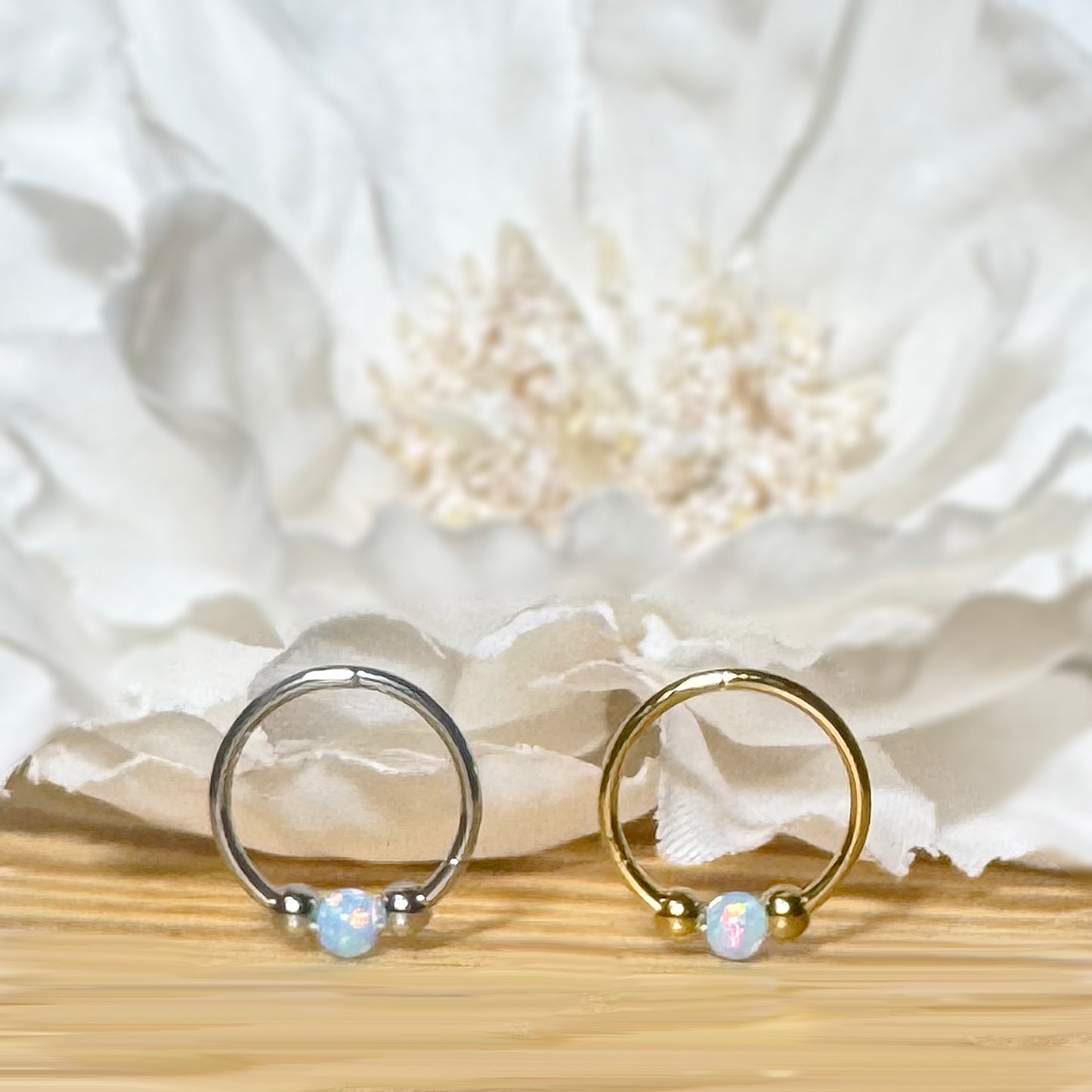 ✨ 18G 316L Surgical Steel Opal Ball Hinged Segment Hoop Ring • Sold as Single