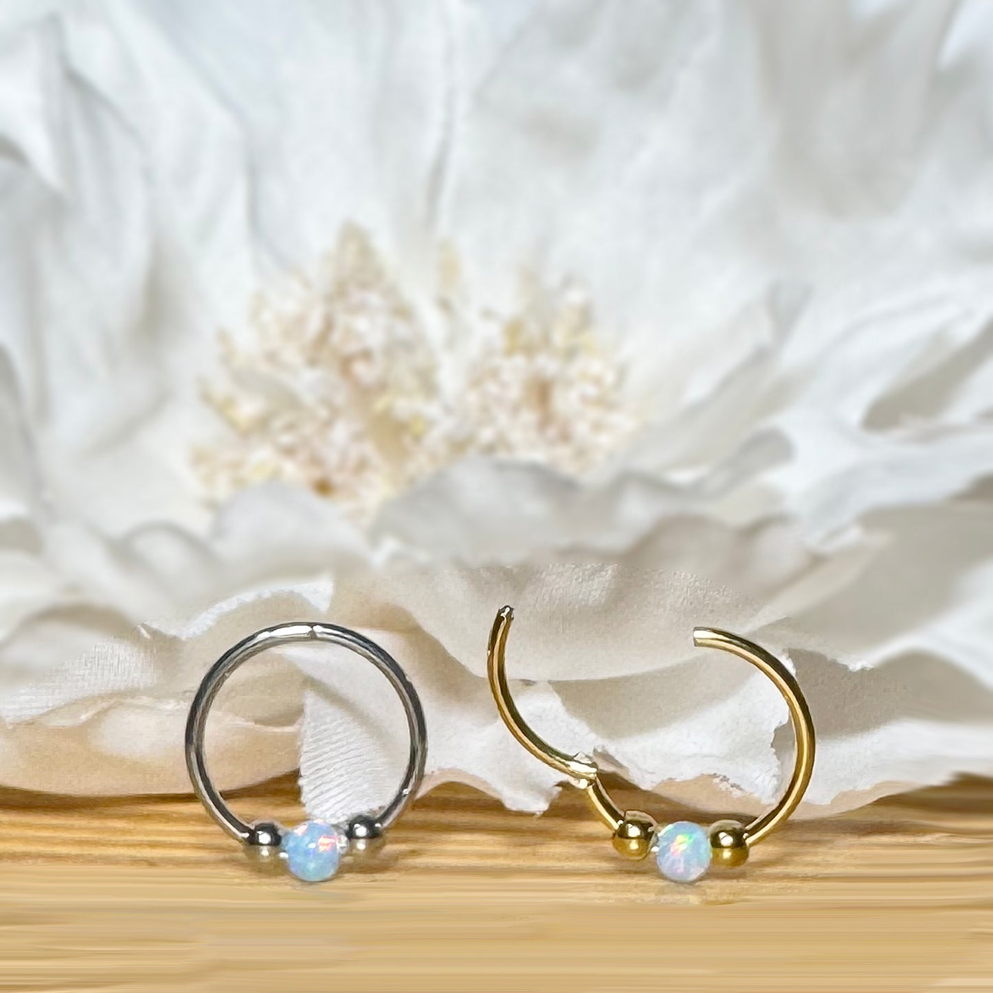 ✨ 18G 316L Surgical Steel Opal Ball Hinged Segment Hoop Ring • Sold as Single