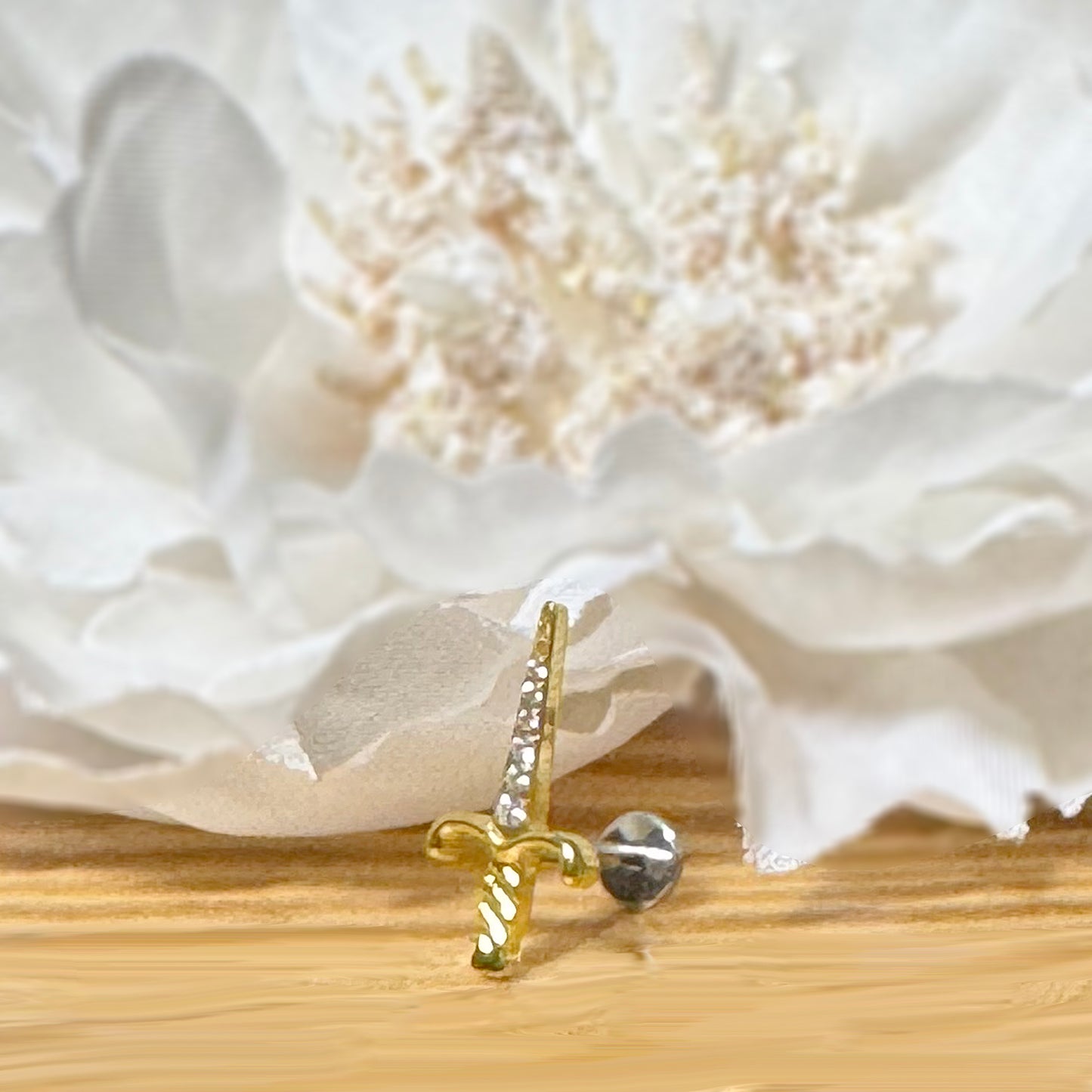✨ Titanium Threadless Push In Sword Dagger with CZ Top Labret Bar Stud