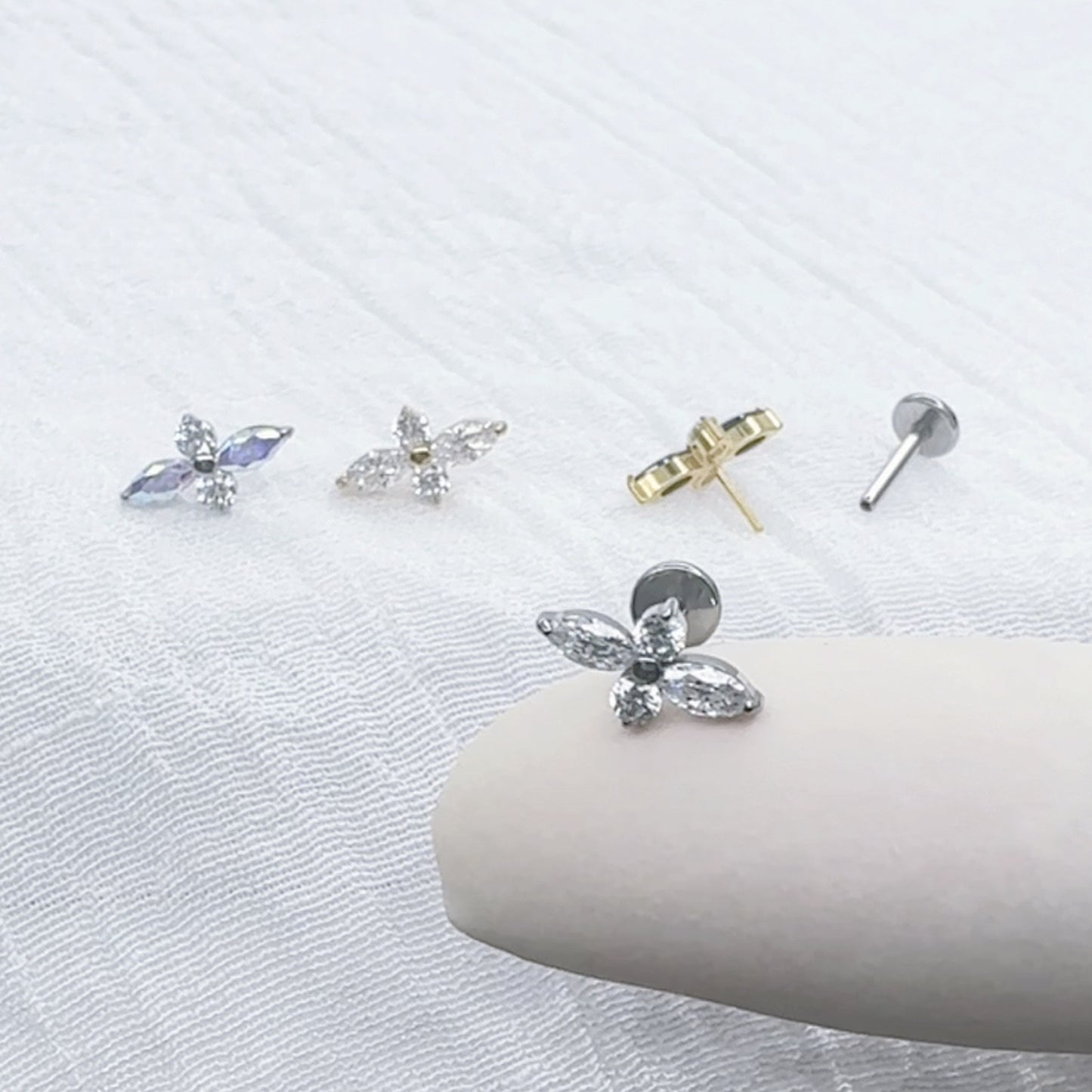 ✨ Titanium Threadless Push In Marquise and Round CZ Top Labret Bar Stud