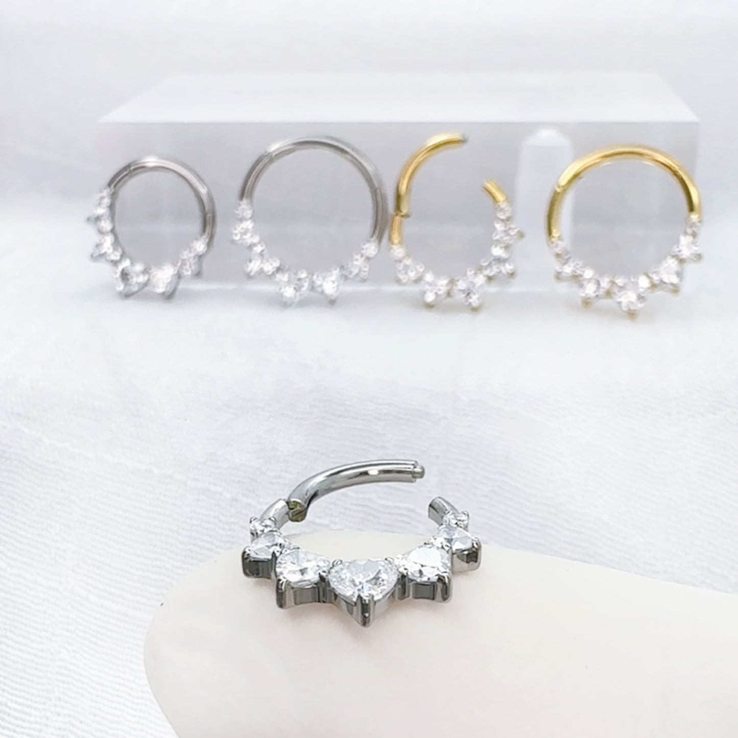 Titanium Heart CZ Hinged Segment Hoop 16G
