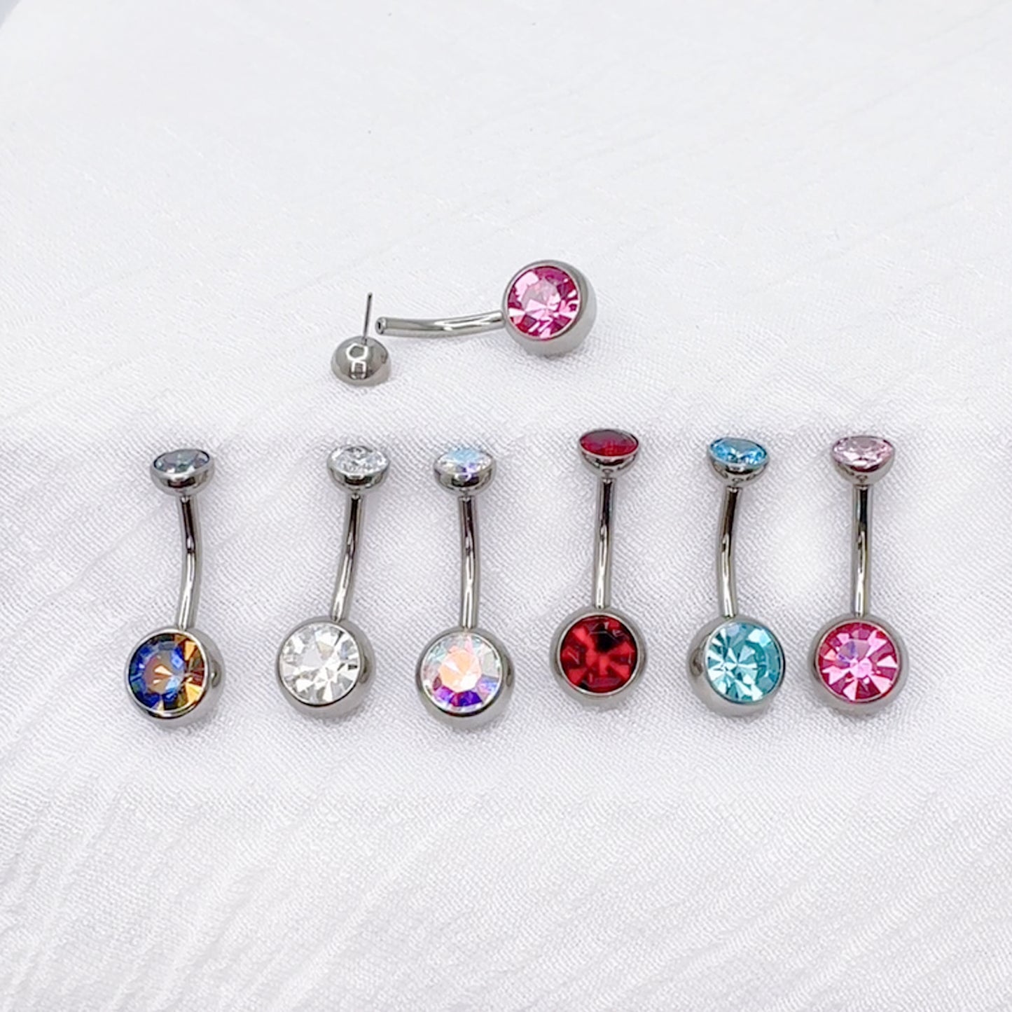 Titanium CZ Bezel Set Belly Button Ring 14G