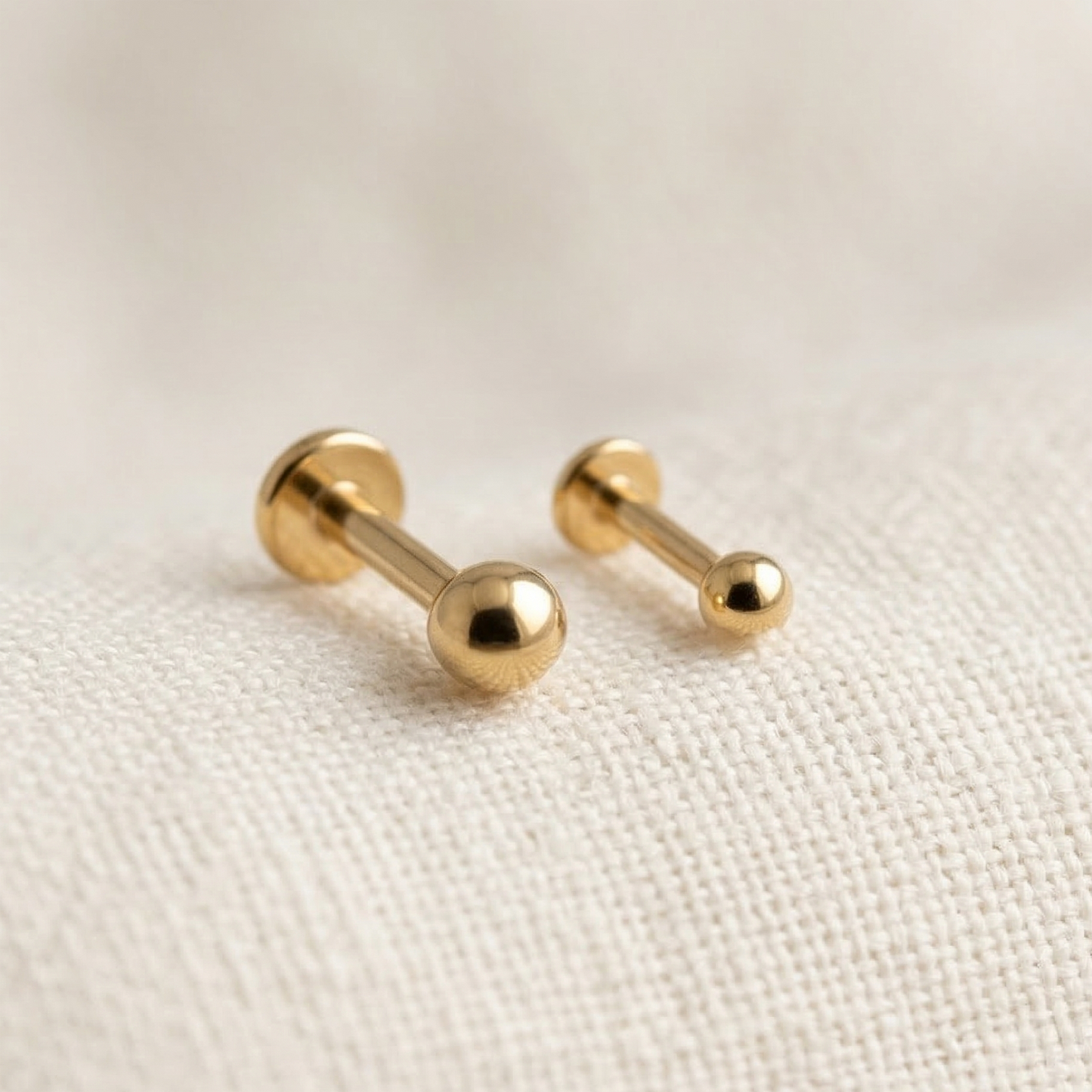 Gold Titanium Ball Top Threaded Flat Back Stud 20G