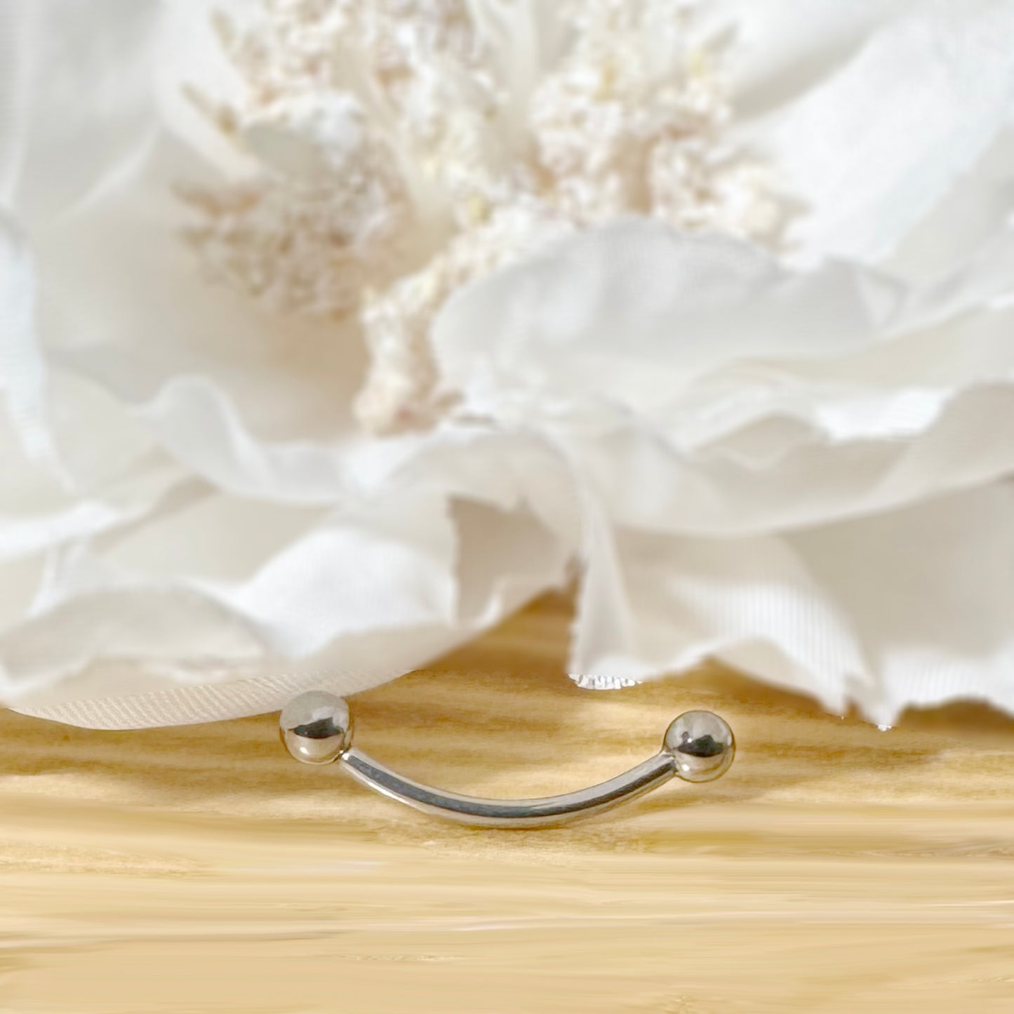 ✨ Titanium Threadless Push In Curved Barbell with One Fixed Ball 16G 14G