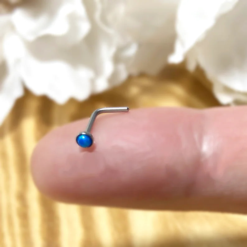 Opal Flat Top L-Bend Nose Stud 20G