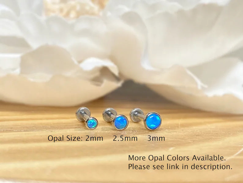 ✨ Titanium Blue Opal Top Threadless Labret Bar