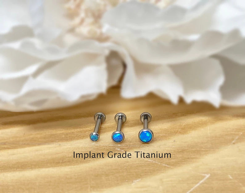 ✨ Titanium Blue Opal Top Threadless Labret Bar
