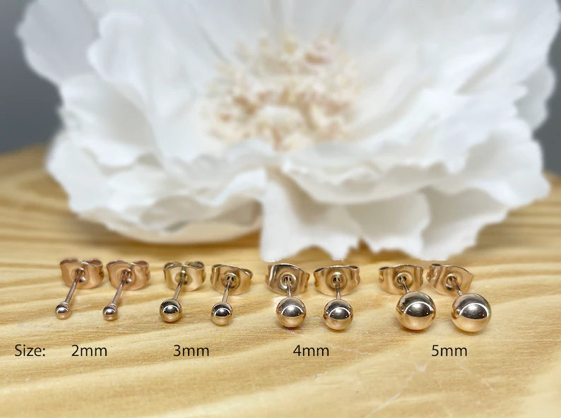 ✨ Rose Gold Surgical Steel Round Ball Stud Earrings