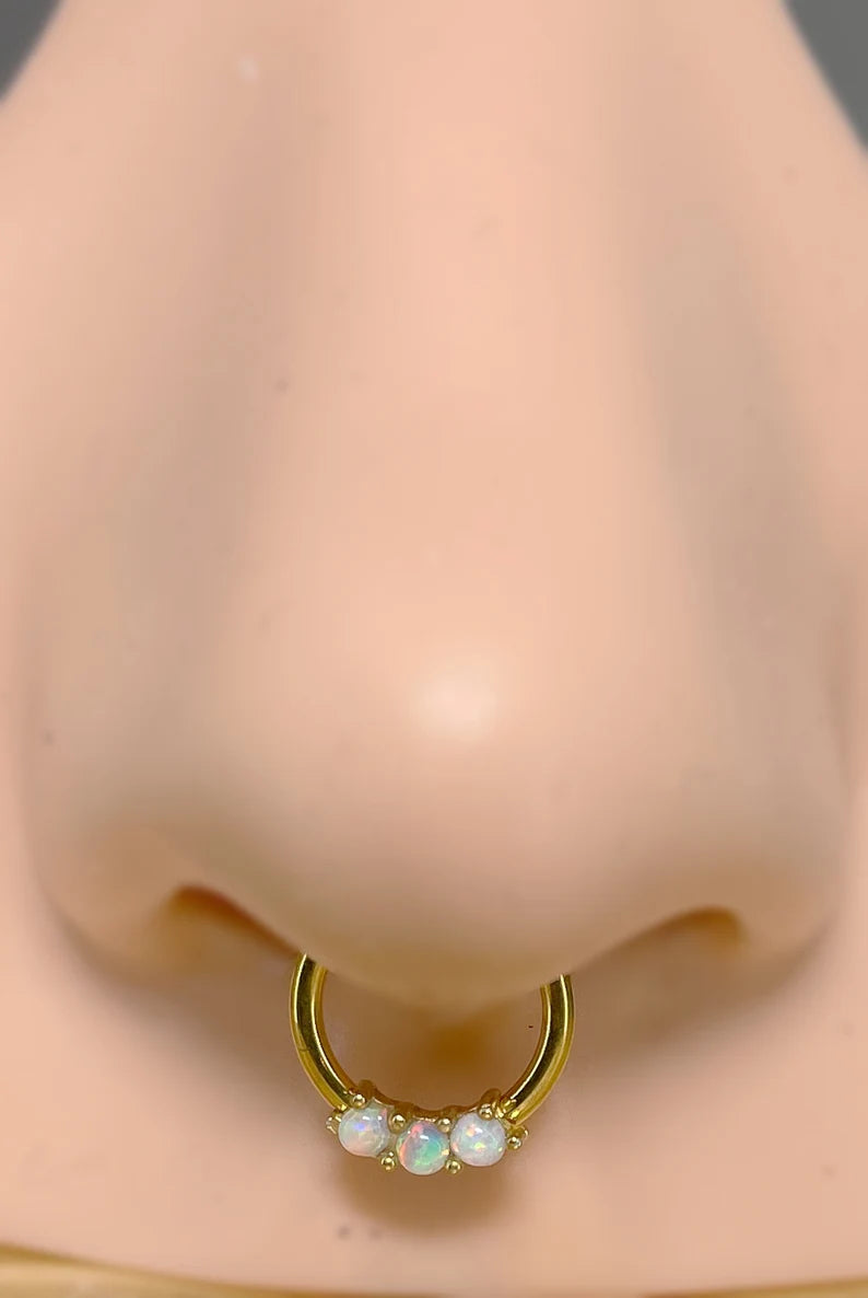 ✨ 16G Surgical Steel 3-Opal Set Solid Hinged Hoop