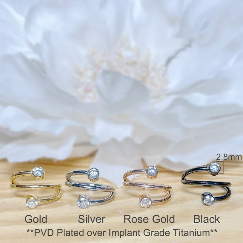 ✨ Titanium Hinged Segment Ring with Double Line and Round CZ