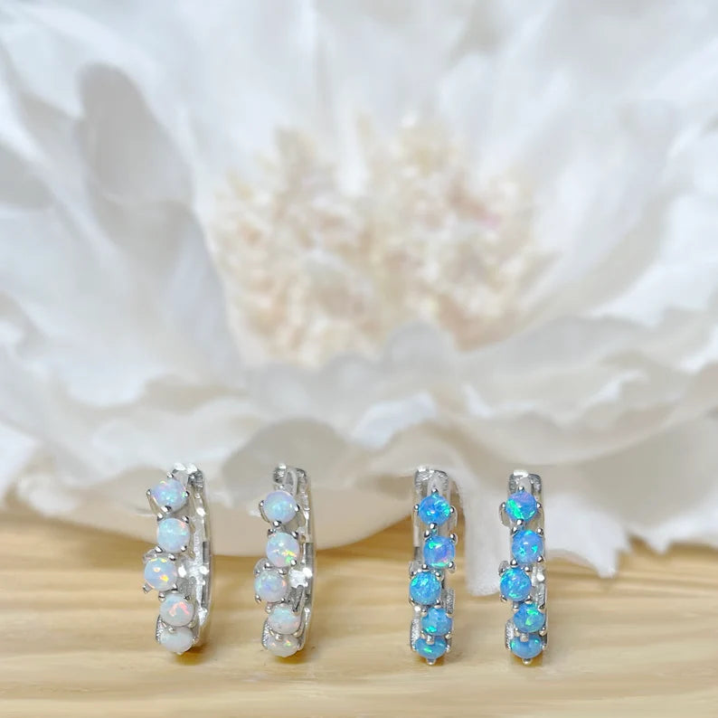 ✨ 925 Silver Dainty Opal Hoop Earrings