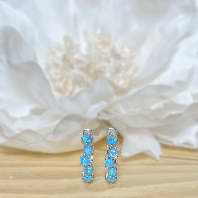✨ 925 Silver Dainty Opal Hoop Earrings