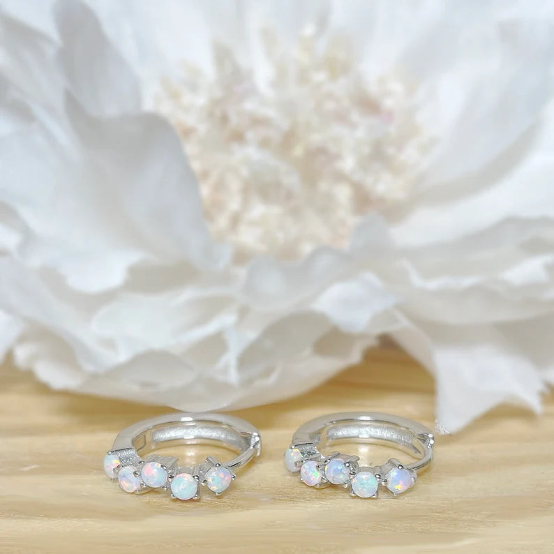 ✨ 925 Silver Dainty Opal Hoop Earrings