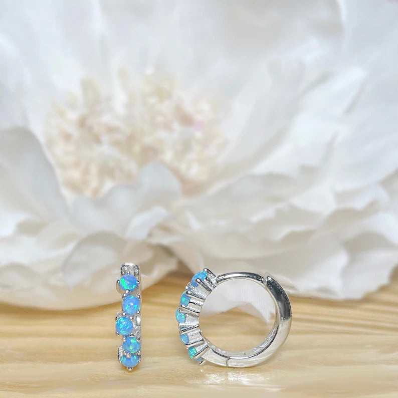 ✨ 925 Silver Dainty Opal Hoop Earrings