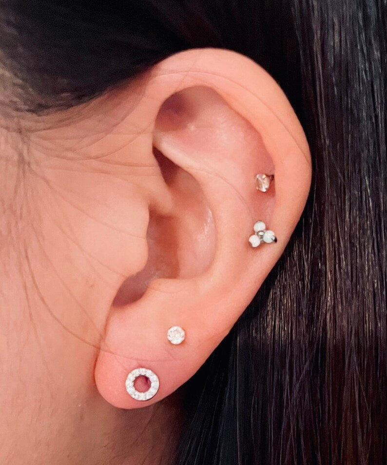 ✨ 925 Silver CZ Stud Earrings Circle/Triangle/Lightning/Crescent