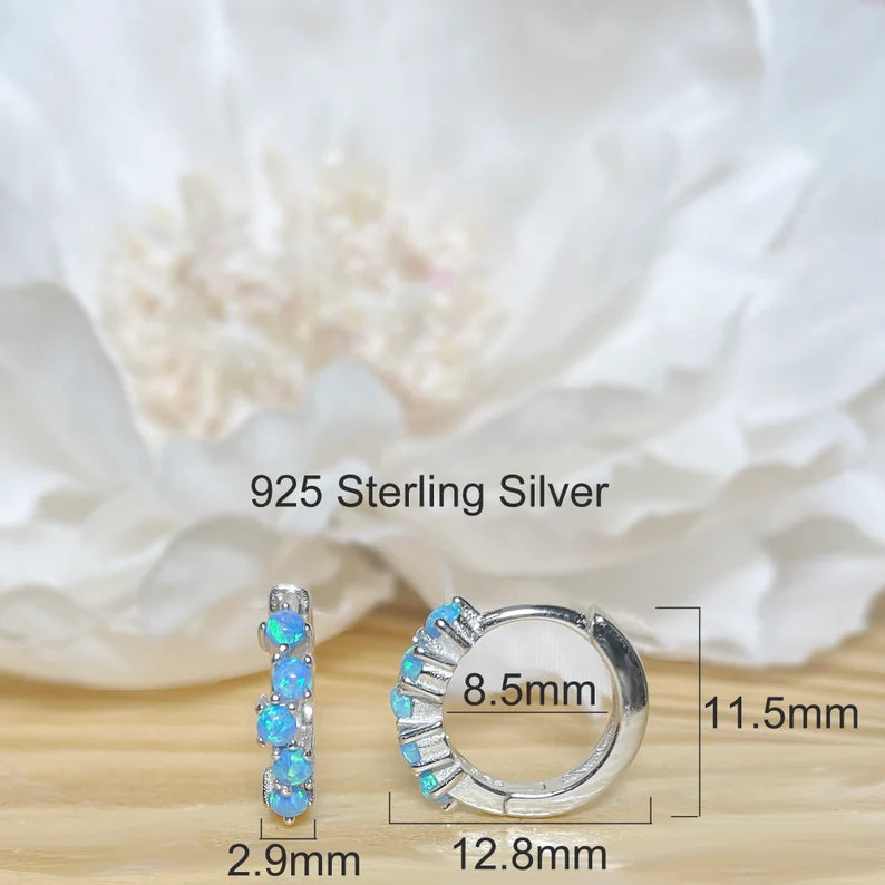 ✨ 925 Silver Dainty Opal Hoop Earrings