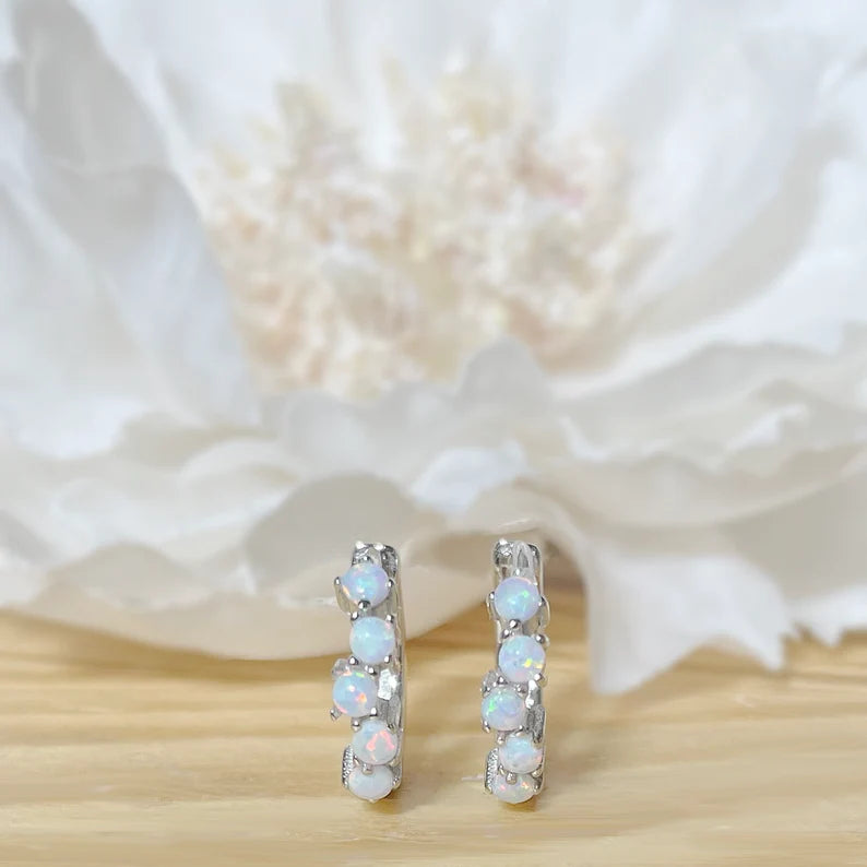 ✨ 925 Silver Dainty Opal Hoop Earrings