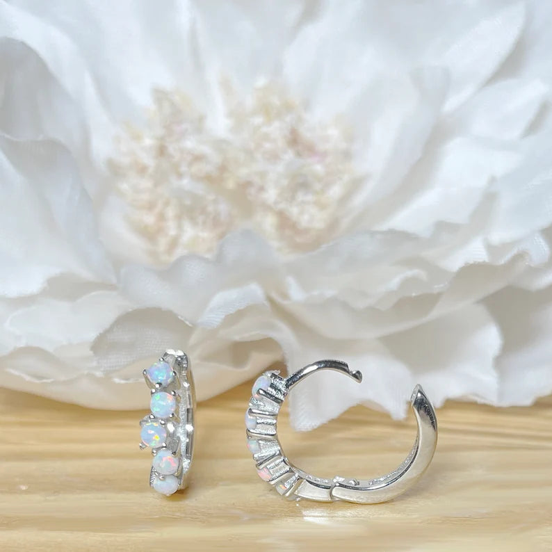 ✨ 925 Silver Dainty Opal Hoop Earrings