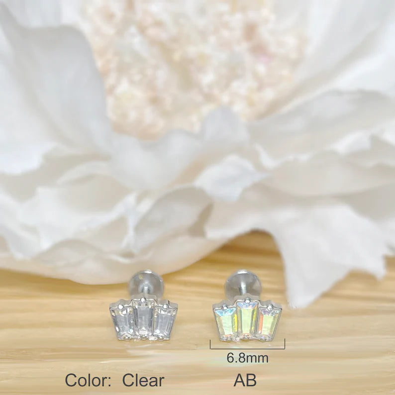 ✨ Titanium Triple CZ Opal Top Threadless Labret Bar