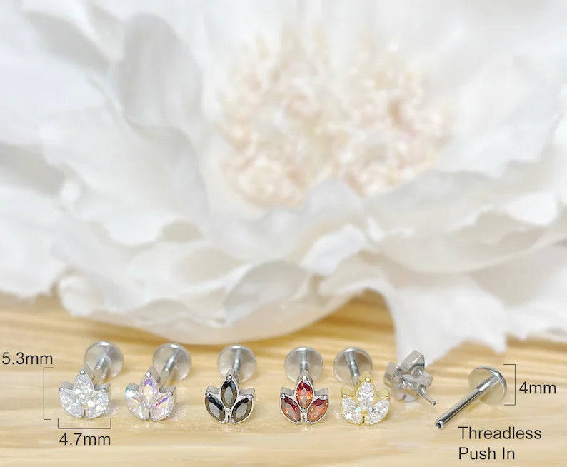 ✨ Titanium 3-Marquise CZ Top Threadless Labret Bar